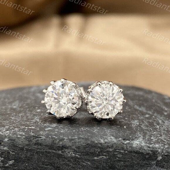 NEW Certified 2ct. t.w. Moissanite Crown Stud Earrings - Picture 1 of 7